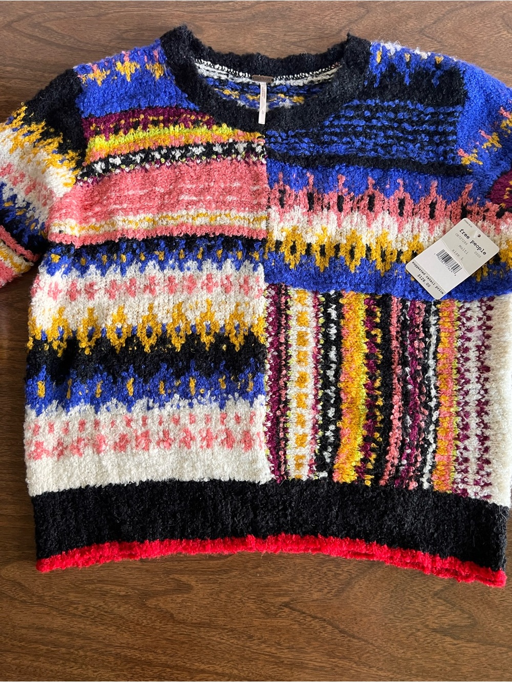 Free People Womens L Best Day Ever Sweater Alpaca Colorblock Patchwork Boho NWT - Picture 5 of 11